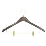 Women's Hanger, Open Hook Contour with Clips, Walnut with Brass Hook & Clips